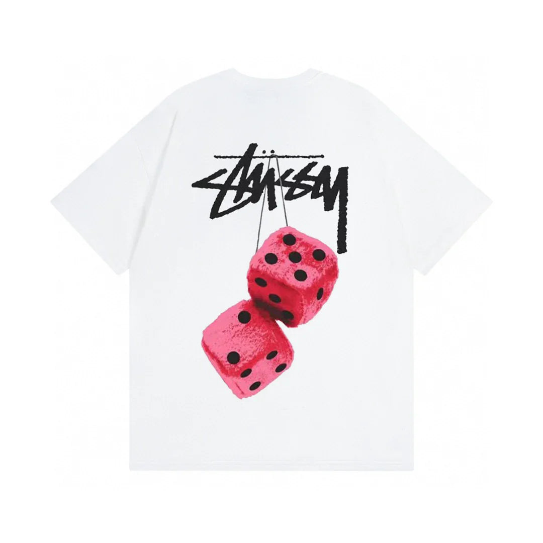 Stussy T Shirt Pink Hanging Dice White